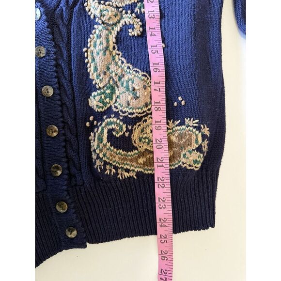 Vtg Herman Geist Embroidered Sweater Cardigan Cotton Linen Granny Cottage Medium - Picture 13 of 15